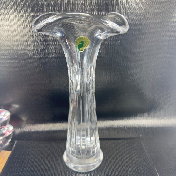 Vintage Waterford Clear Crystal Glass Vase Vessel 9inch Tall Ballet With Sticker - Picture 2 of 8
